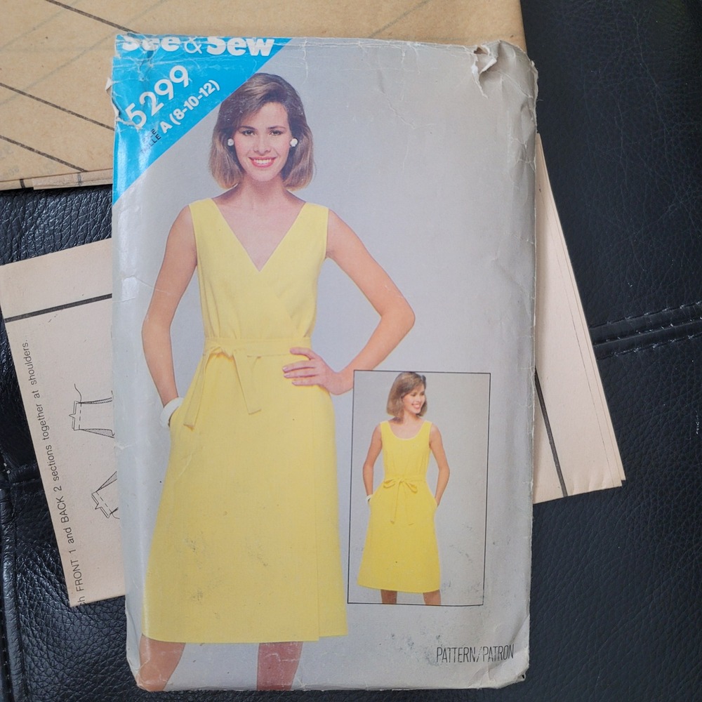See & Sew 5299 Misses Wrap Back A-Line Dress Sewing Pattern Size 8-12 Uncut